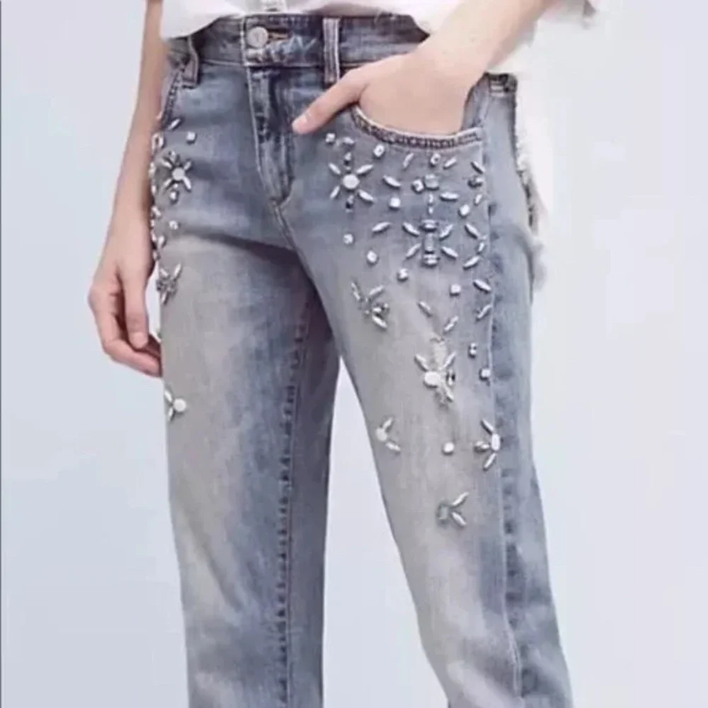 Anthropologie Pilcro Hyphen Bejeweled Rhinestone Jeans 26 - Picture 2 of 8